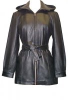 Lambskin Leather Trench Coat Belted Detachable Hood