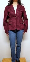 Women Blazer Jacket Faux Suede Button Front Color Burgundy