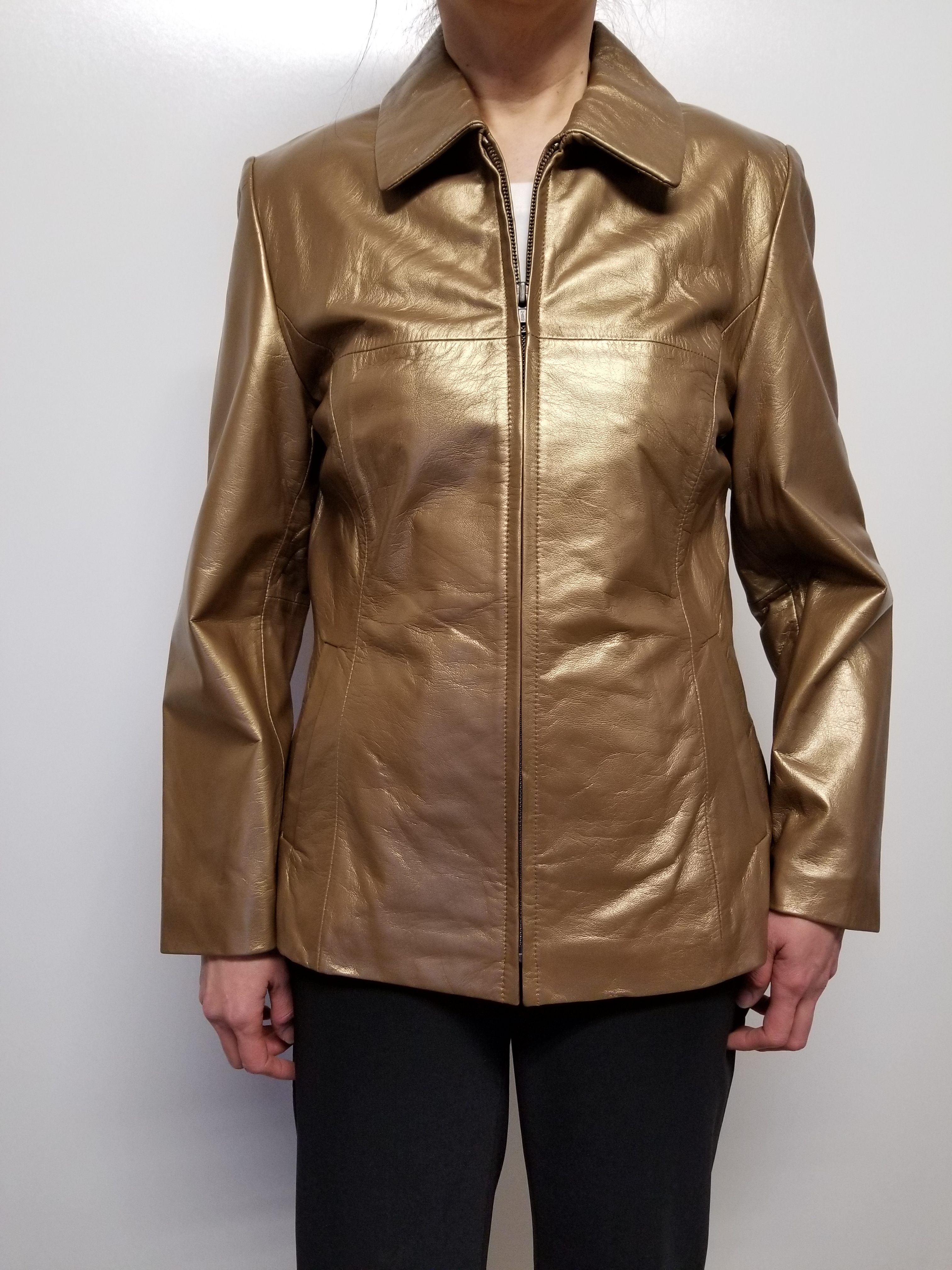 Women's Metallic Leather Jacket, Bronze - Click Image to Close