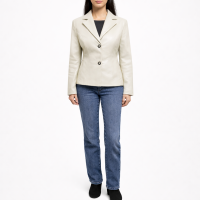 Women Leather Jacket Soft Blazer Moto Off White