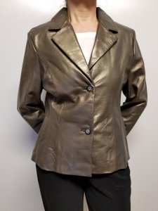 Women\'s Metallic Leather Blazer Jacket by Lee Cobb