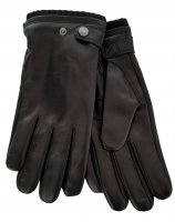 Men Sheepskin Leather Gloves Button Strap Wool Ribbed Cuffs