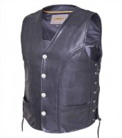 Men Leather Biker Vest with Side Laces and Braids