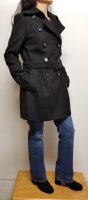 Women Peacoat Trench Wool Double Breasted Long Black Color