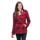 Women Peacoat with Hood Double Breasted Trench Jacket