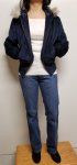 Women Bomber Jacket with Hood Fur Trim Faux Suede Navy Blue