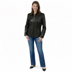 Women Leather Jacket Zip Front Moto Biker Color Black