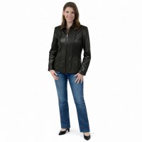 Women Leather Jacket Zip Front Moto Biker Color Black