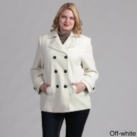 Women Plus Size Pea Coat Fully Lined in Off White Color