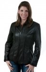 Women Leather Jacket Zip Front Moto Biker Color Black