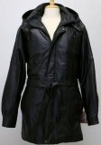 Leather Trench Coat Belted with Detachable Hood