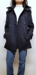 Women Peacoat with Hood Wool Double Breasted Navy Blue