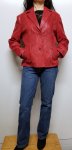 Women Suede Leather Blazer Jacket with Animal Print Color Red