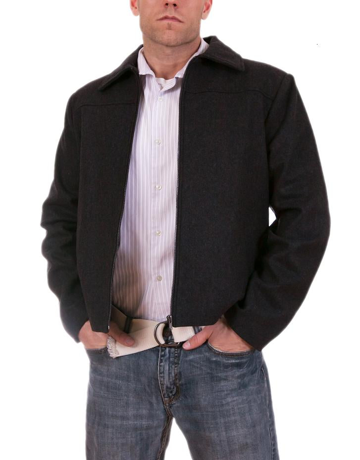 Men wool bomber jacket lightweight w/ zip front closure opened cuffs front pockets Color Ash Gray