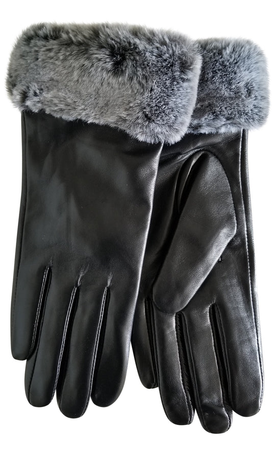 Women Lambskin leather gloves with Fur cuffs