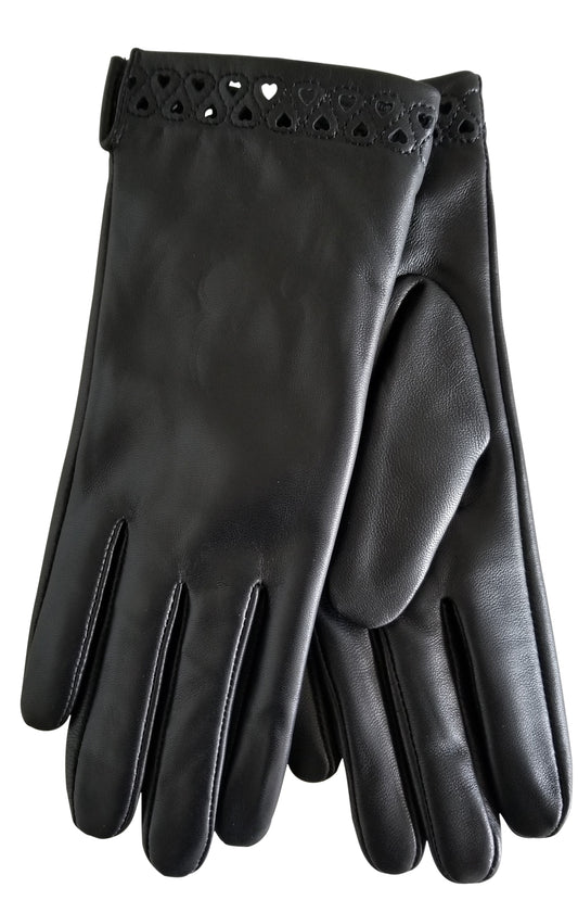 Women Lambskin leather gloves with perforated cuffs