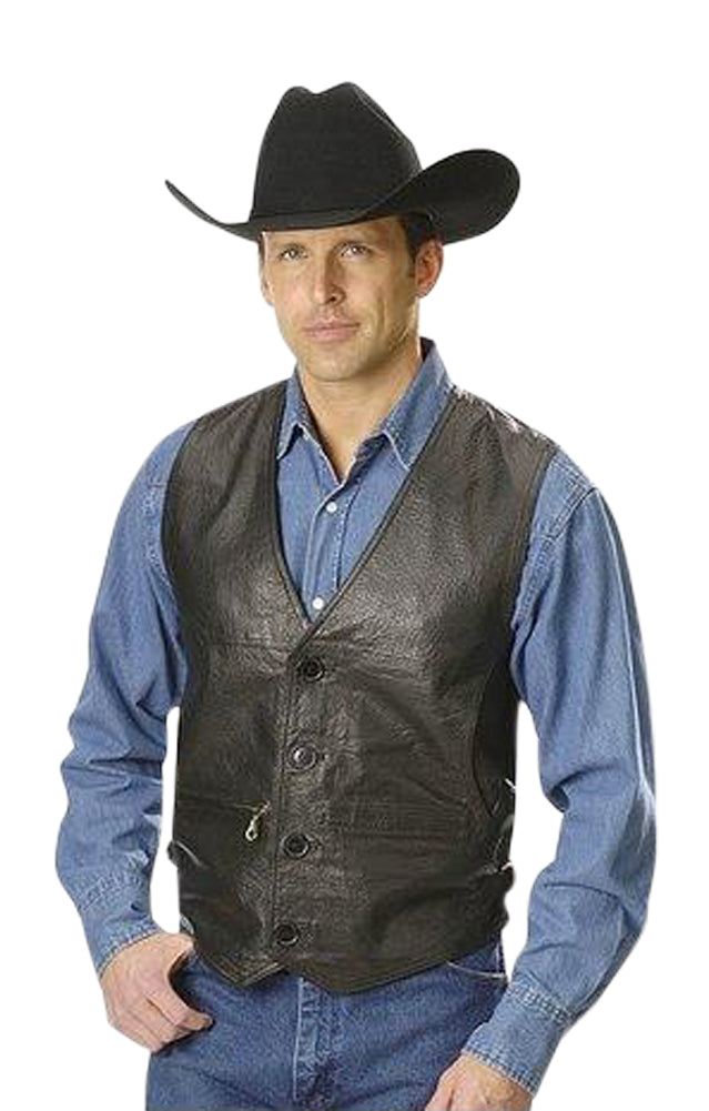 Men Leather Vest Genuine Lambskin Button Front Lined Color Black