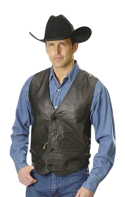 Men Leather Vest Genuine Lambskin Button Front Lined Color Black