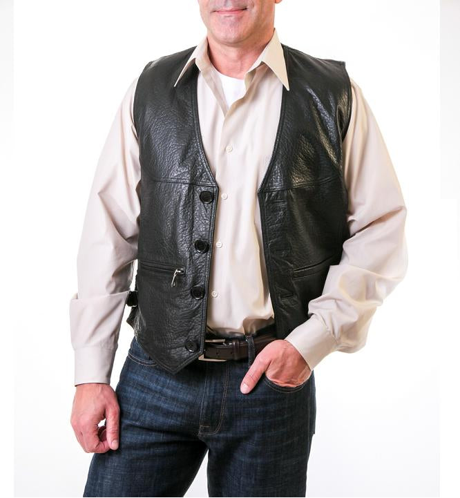 Men Leather Vest Genuine Lambskin Button Front Lined Color Black