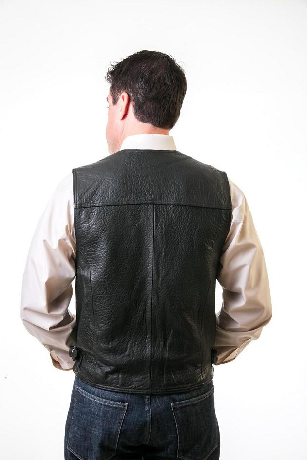 Men Leather Vest Genuine Lambskin Button Front Lined Color Black