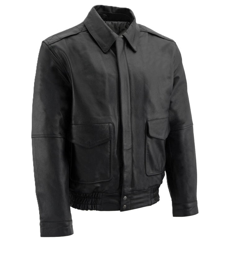 Men Aviator Style Bomber Jacket Genuine Cow Hide Leather Color Black