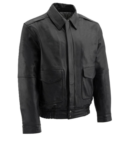 Men Aviator Style Bomber Jacket Genuine Cow Hide Leather Color Black