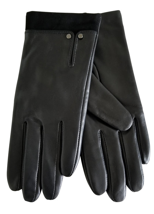 Women Soft Lambskin Luxury leather gloves with extended Suede trim cuffs