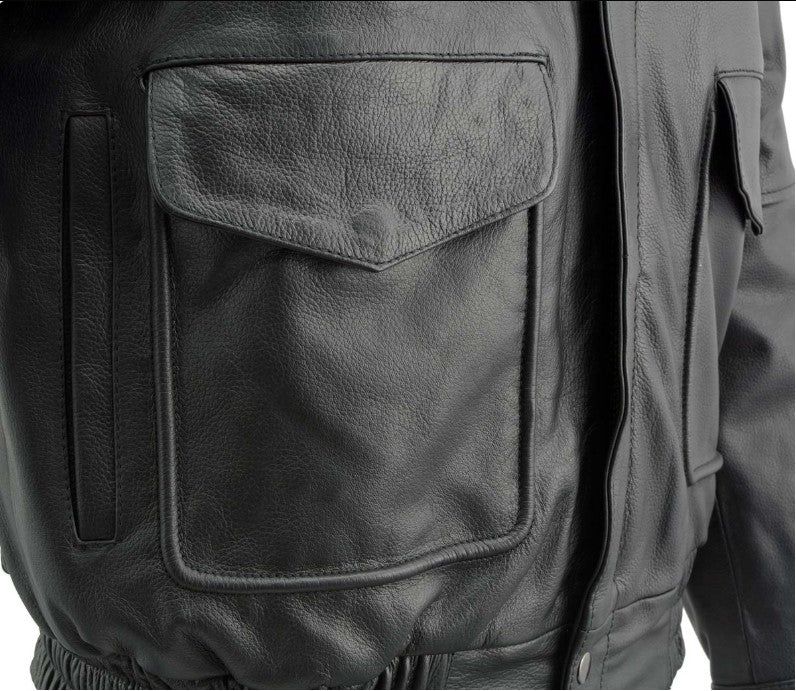 Men Aviator Style Bomber Jacket Genuine Cow Hide Leather Color Black