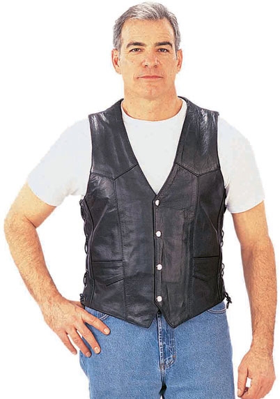 thumbnail image 2 of Men's Black Leather Biker Vest - Classic Club Style Weste Für Herren 2 of 5