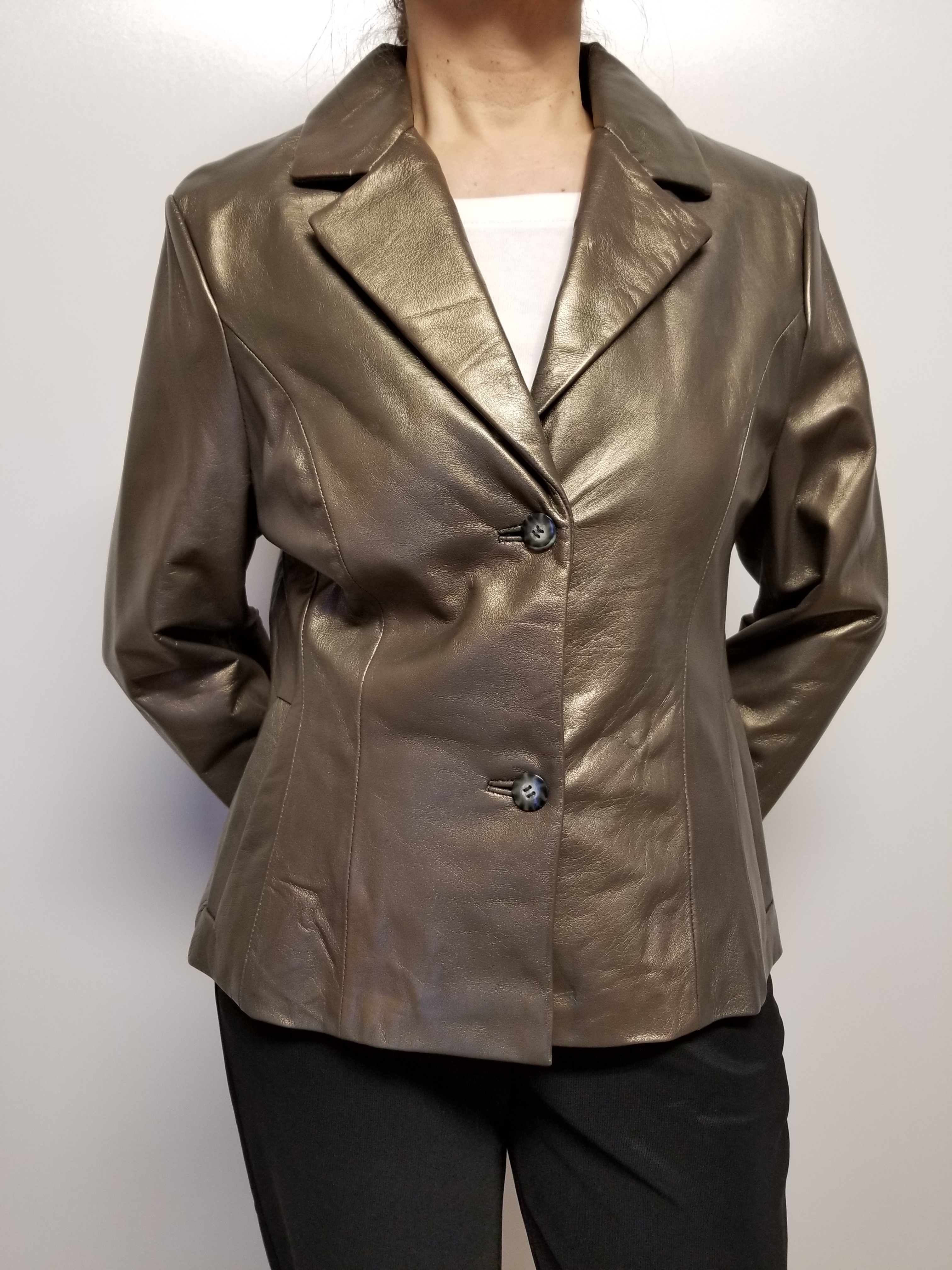 Women's Metallic Leather Blazer Jacket by Lee Cobb Women Metallic ...