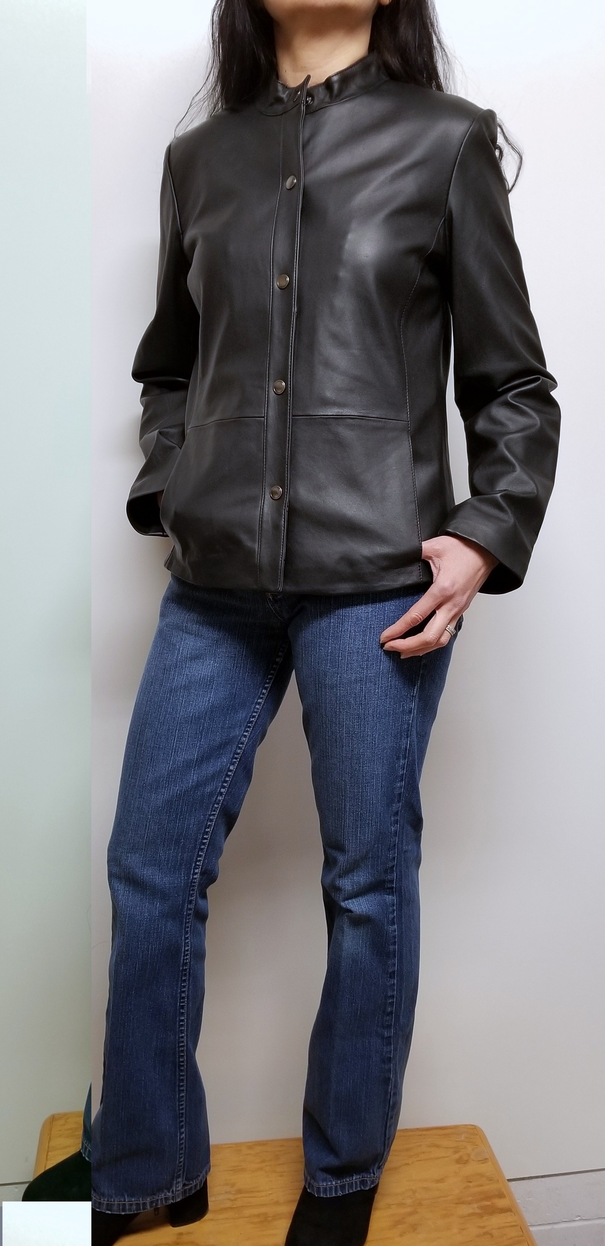 Women Lambskin Leather Moto Jacket with Snap Button [1240.CS] : Lee ...