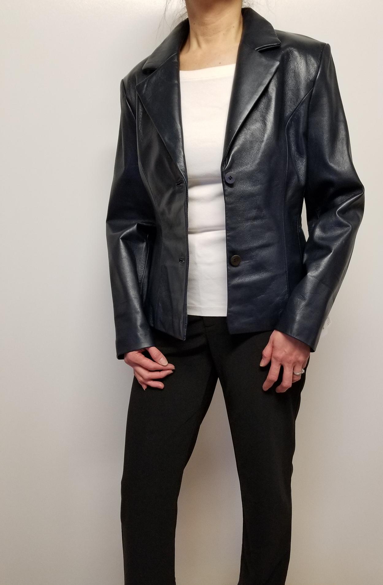 Women's Metallic Leather Blazer Jacket, Cobolt Blue Women Leather ...